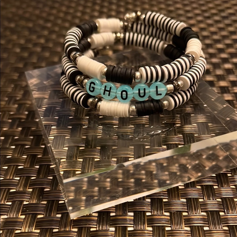 Black and White Beaded Bracelet with 'Ghoul' Letters